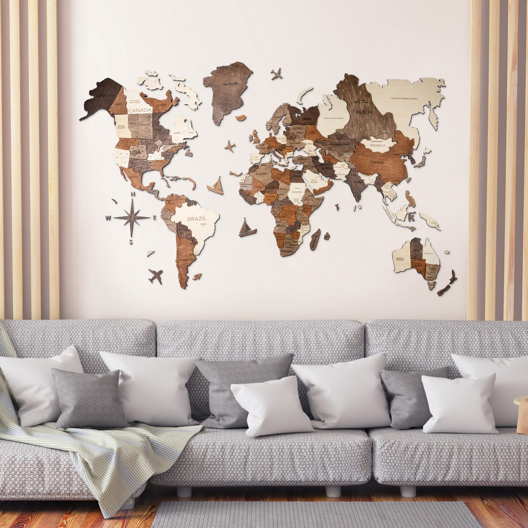 Carte du monde en bois 3D multicolore XXL » Enjoy The Wood
