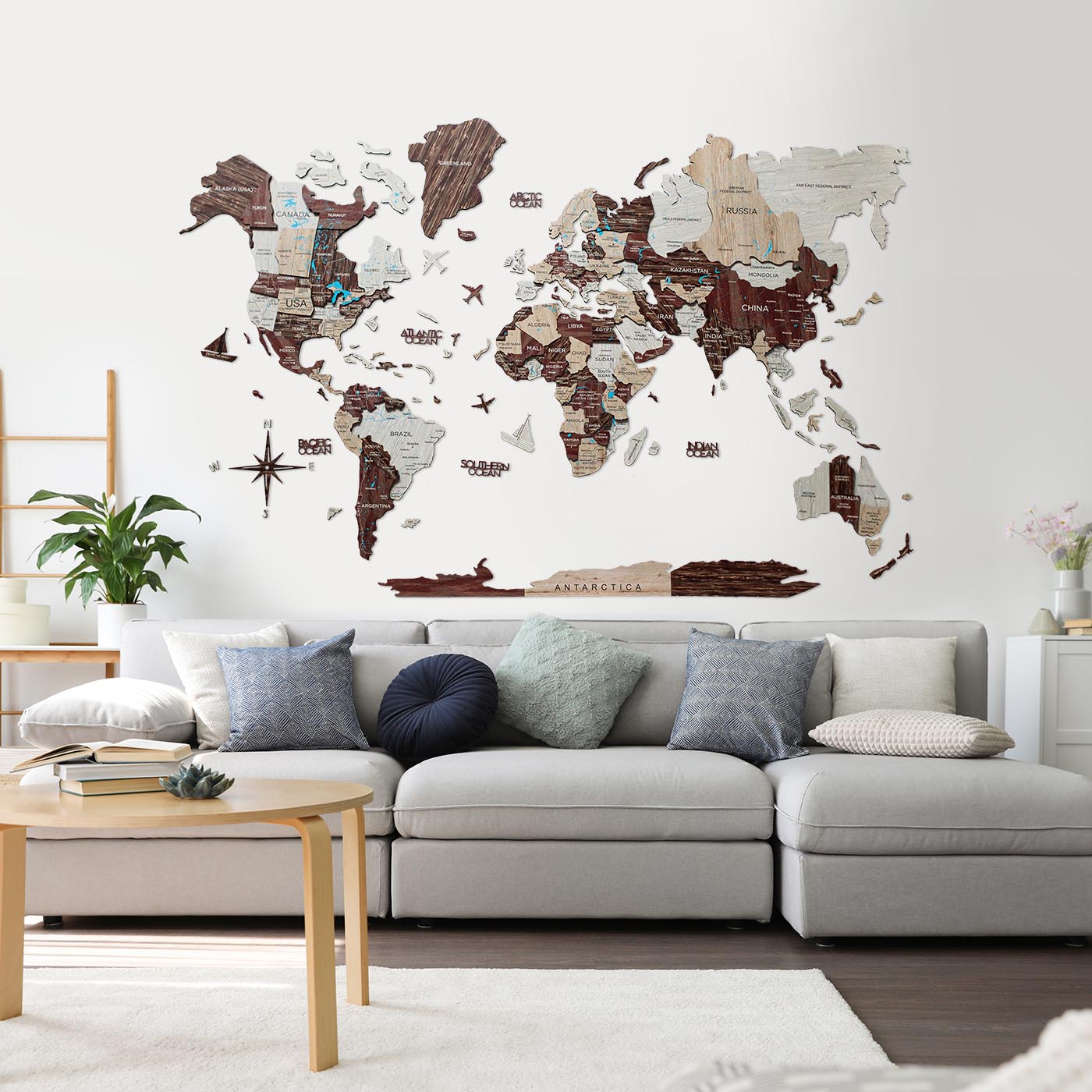 Carte du monde en bois avec effet 3D (200×100 CM) 68travel –